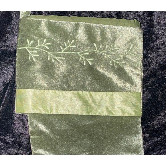 Christmas Stocking Tone on Tone Greens Floral Leaves Embroidery on Cuff - Picture 2 of 5